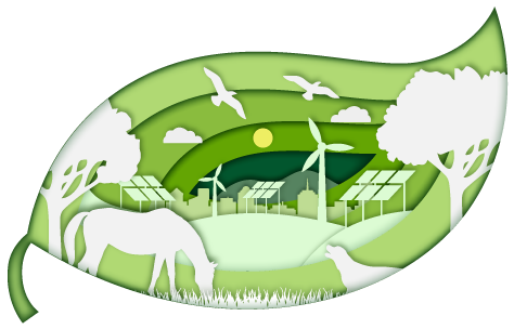 hoja con vectores de animales y energías renovables